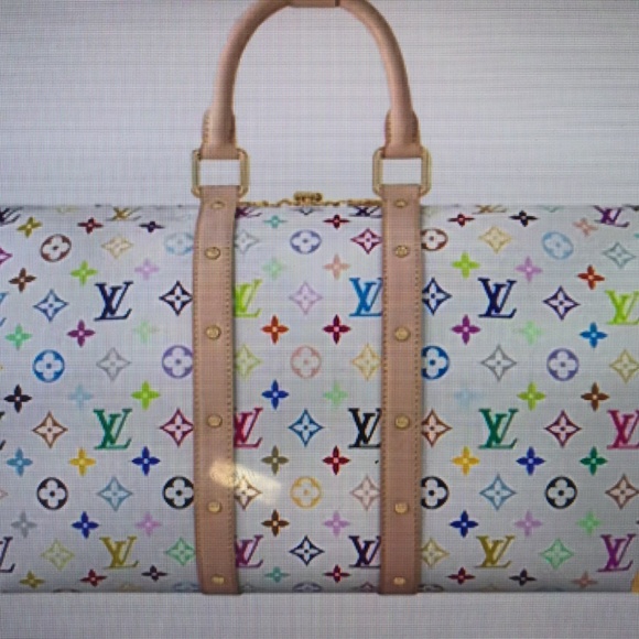 White Duffle Bag with cute letters on it. Murakami lv Multicolor - Picture 3 of 9